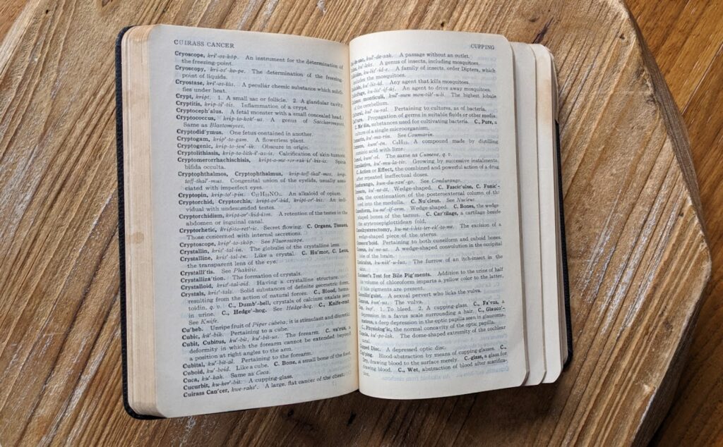 pages inside - 1928 Ninth Revised Edition — A Pocket Medical Dictionary by George M. Gould