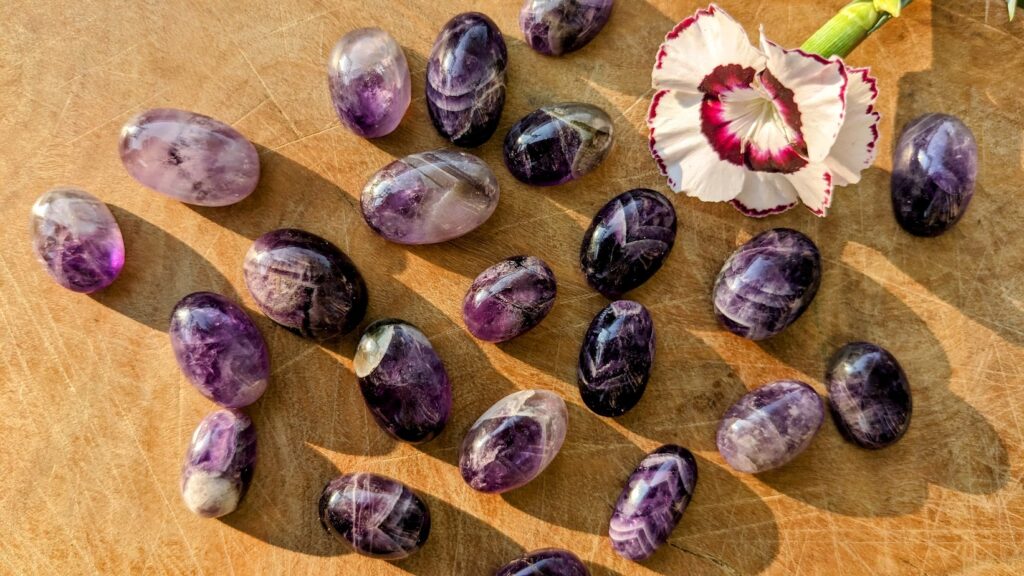 Hand-carved Elder Futhark Rune set on 290 Ct of African Amethyst - reverse side up close