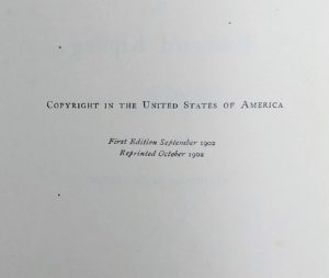 Close up of the copyright text where it reads that book is an October 1902 reprint