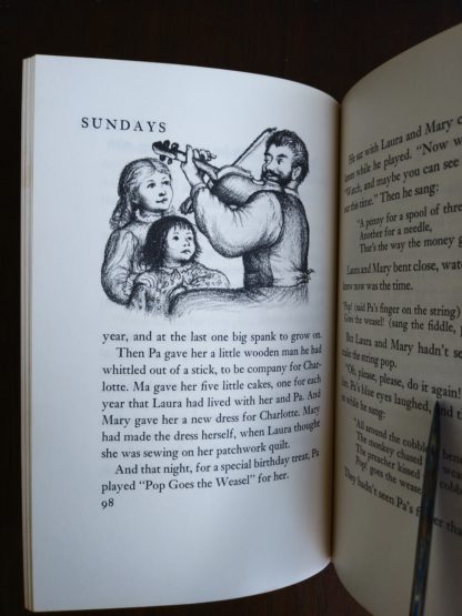 Page 93 of a 1953 copy of Little House in the Big Woods, Garth Williams illustration
