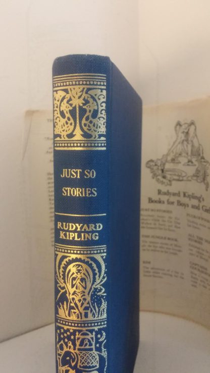 Spine of a 1907 copy of Just So Stories by Rudyard Kipling, Doubleday publishing with dust jacket