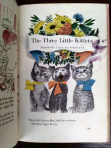 illustration of the three little kittens who lost their mittens, page 77, volume 12, Best in Childrens Books, circa 1950s