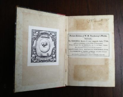 Front paste-down and endpaper in a 1886 copy of Barry Lyndon, etc by Thackeray in The Pocket Edition