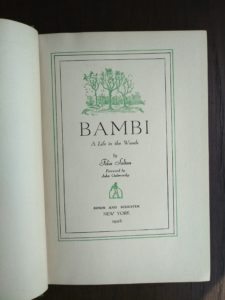 Title page of a 1928 First Printing in America copy Bambi A life in the Woods