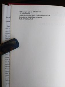 close up of copyright page in a 1958 copy of Anatomy of a Murder, 1st Edition & First Printing