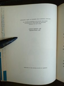 copyright page in a copy of Mr. Poppers Penguins 1938, 1st Edition, 2nd Printing by Richard & Florence Atwater