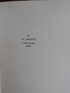 dedication to St Francis in a 1951 1st edition and printing of A Small Miracle, by Paul Gallico