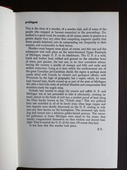 prologue inside a 1958 copy of Anatomy of a Murder, 1st Edition & First Printing