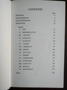 table of contents in a 1959 copy of the book, The Racing Driver by Denis Jenkinson
