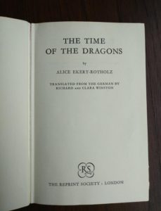 Title page in a 1960 book club copy of The Time of the Dragons, by Alice Ekert-Rotholz