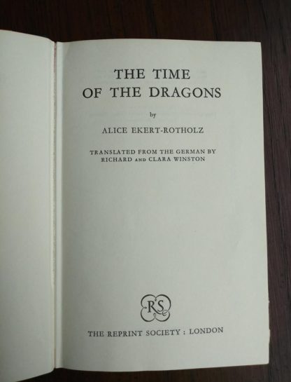 Title page in a 1960 book club copy of The Time of the Dragons, by Alice Ekert-Rotholz