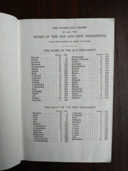 content page in a 200-year-old Bible, published in 1812 by the American Bible Society