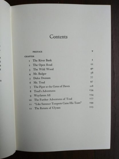 contents page in a 1960 Golden Anniversary Edition of The Wind in the Willows by Kenneth Grahame