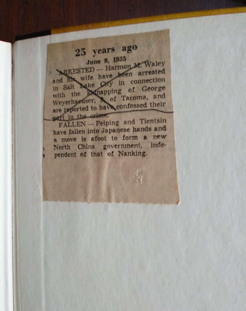 ephemera in a 1960 book club copy of The Time of the Dragons, by Alice Ekert-Rotholz