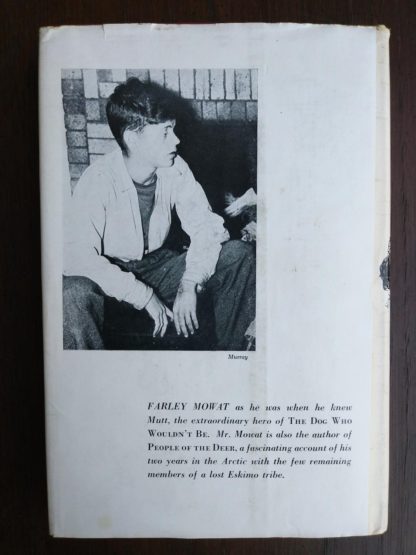 the back side of a copy of The Dog Who Wouldnt Be, 1957, 4th edition, by Farley Mowat