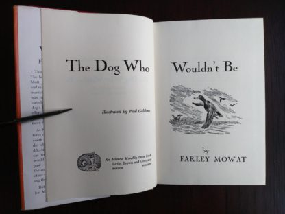 title page in a copy of The Dog Who Wouldnt Be, 1957, 4th edition, by Farley Mowat