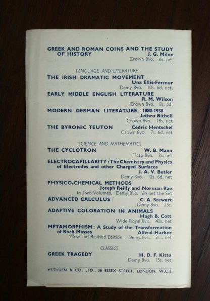 back side of an Autumn 1939 Catalogue for Methuen Books