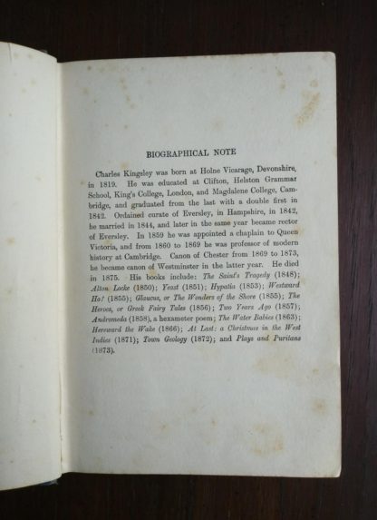 bibliographical note in an undated library copy of The Water-Babies by Charles Kingsley published by Blackie and Sons