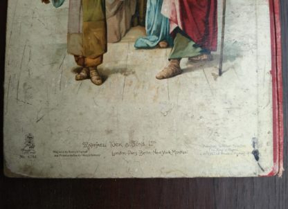 close up of back side of Picture Stories from the Bible published by Raphael Tuck & Sons with chromolithograph illustrations by John Lawson