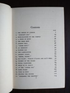 contents page 1 of 2 in a 1939 first edition copy of Ghosts of London by H.V. Morton