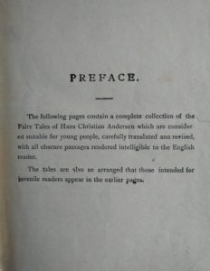 preface of an Antique Caxton Edition of Andersens Fairy Tales
