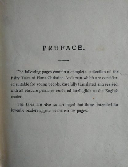 preface of an Antique Caxton Edition of Andersens Fairy Tales