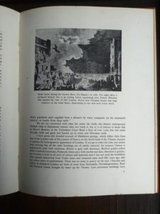 Broad Street during the Gordon Riots in 1780 in a 1942 first edition copy of Vintage of London by John Betjeman