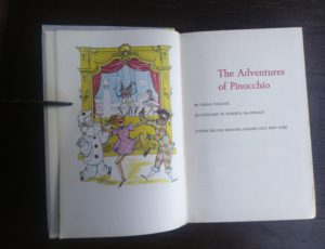 title page for The Adventures of Pinocchio in a childrens Junior Deluxe Editions book, Circa 40s -50s
