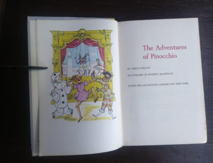 title page for The Adventures of Pinocchio in a childrens Junior Deluxe Editions book, Circa 40s -50s
