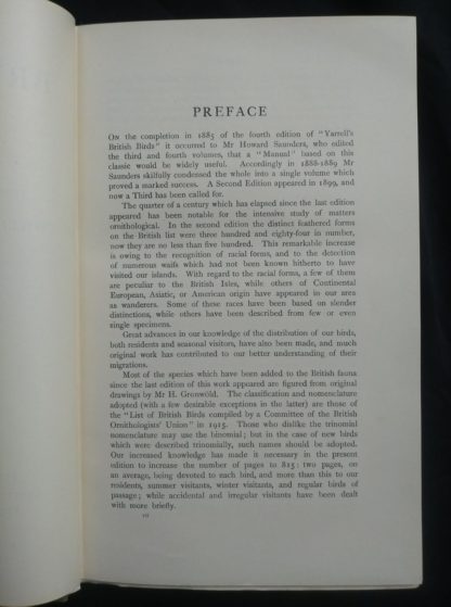 1927 Manual of British Birds 3rd edition Howard Saunders and W. Eagle Clarke page 1 of 2 of the Preface