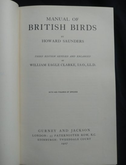 1927 Manual of British Birds 3rd edition Howard Saunders and W. Eagle Clarke title page