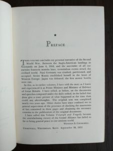 THE SECOND WORLD WAR by Winston Churchill 6 Volume first edition set 1948-1953 Preface page in the sixth volume TRIUMPH AND TRAGEDY