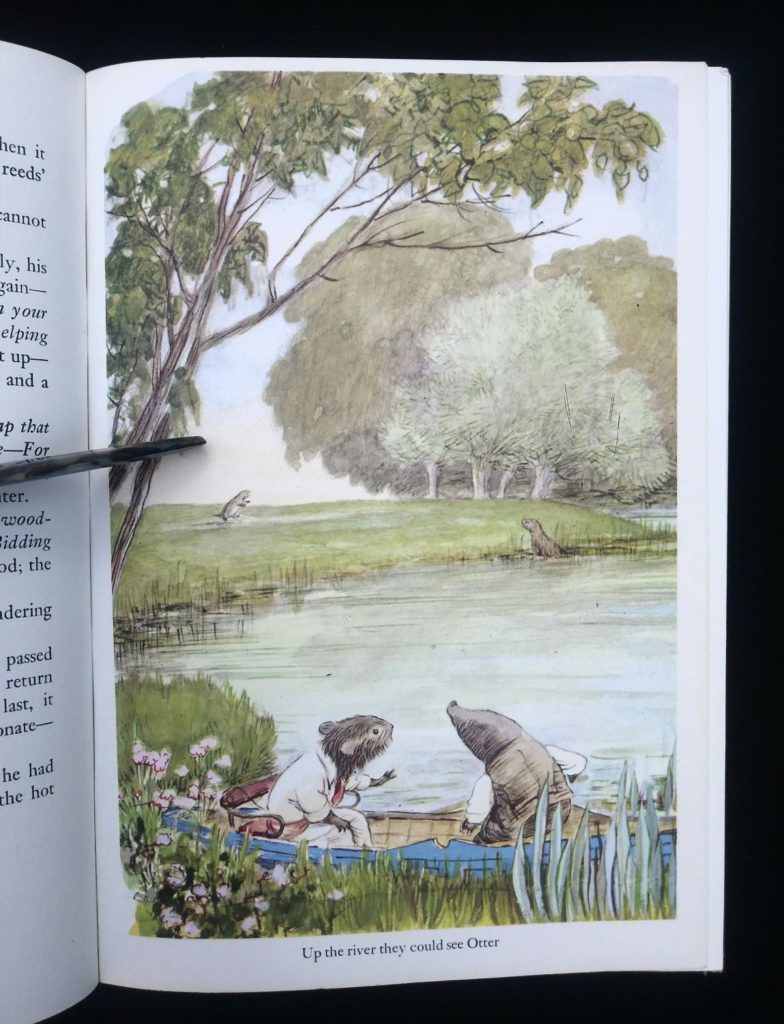 The Wind in the Willows 1961 Golden Anniversary Edition illustration of a scene at the river by Ernest Shepard