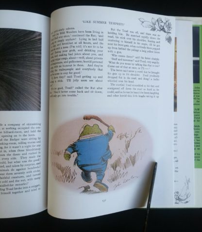 illustration of Mr. Toad running on page 131 in a 1982 copy of The Wind in the Willows published by by Victoria House Publishing Limited