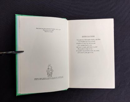 copyright and dedication pages in a 1963 copy The House at Pooh Corner by A. A. Milne