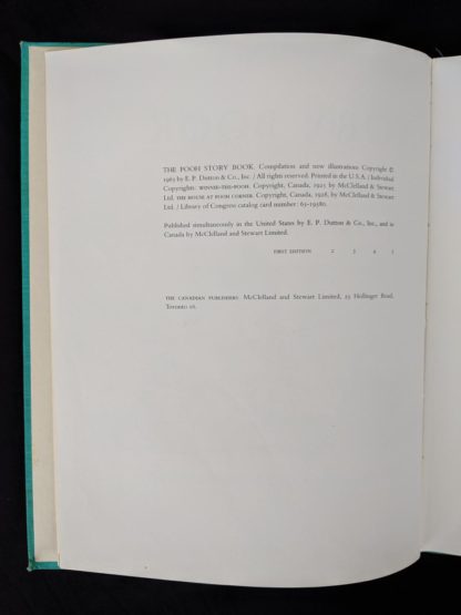 copyright page in a 1965 copy of The Pooh Story Book stated 1st Canadian Edition