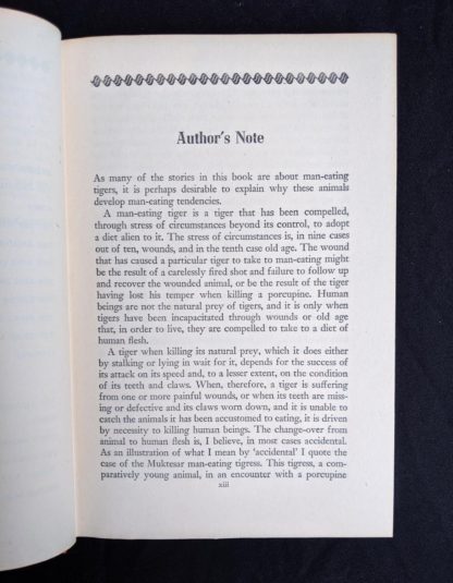 first page of Authors note in a 1946 First American Edition of MAN-EATERS of Kumaon by Jim Corbett
