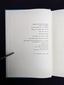 other books in the series page in a 1950 copy of The House at Pooh Corner by A.A. Milne. First Reissue Edition