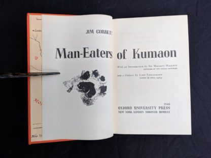 title page in a 1946 First American Edition of MAN-EATERS of Kumaon by Jim Corbett