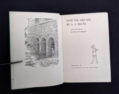 title page in a 1950 copy of Now we Are Six by A. A. Milne. First Reissue Edition
