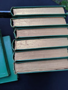 Gold leafing still visible on top edges of text block on a 1929 set of The Worlds Best 100 Detective Stories - In Ten Volumes - Full Set published by Funk & Wagnalls Company
