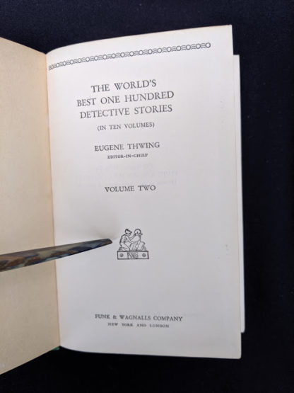 Title page of volume 2 inside a 1929 set of The Worlds Best 100 Detective Stories - In Ten Volumes - Full Set published by Funk & Wagnalls Company