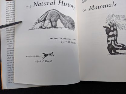 Title page up close in a 1954 First American Edition copy of The Natural History of Mammals by François Bourlière