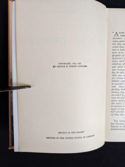 copyright page in a 1927 copy of Revolt in the Desert by T. E. Lawrence