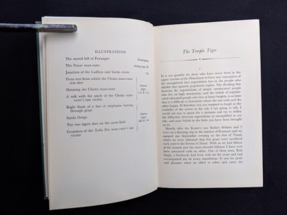 illustration list and Chapter One in a 1954 copy of The Temple Tiger and More Man-Eaters of Kumaon by Jim Corbett - second impression