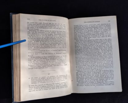 page 144 and 145 in a 1880s copy of The Tower of London by Ainsworth published by Routledge and Sons
