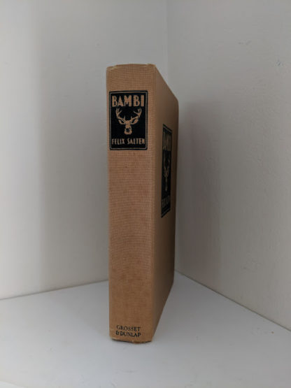 spine view of a 1929 copy of Bambi by Felix Salten published by Grosset & Dunlap