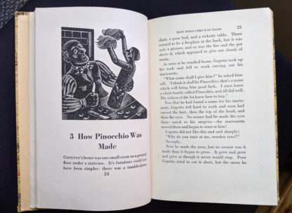 1946 second printing of a Rainbow Classics edition of Pinocchio The Adventures of a Little Wooden Boy page 24 and 25