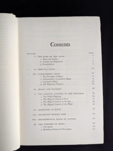 Contents page 1 of 4 inside a 1951 copy of The Golden Bough - A Study in Magic and Religion
