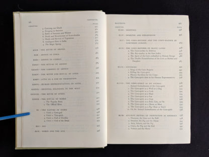 Contents page 2 and 3 inside a 1951 copy of The Golden Bough - A Study in Magic and Religion